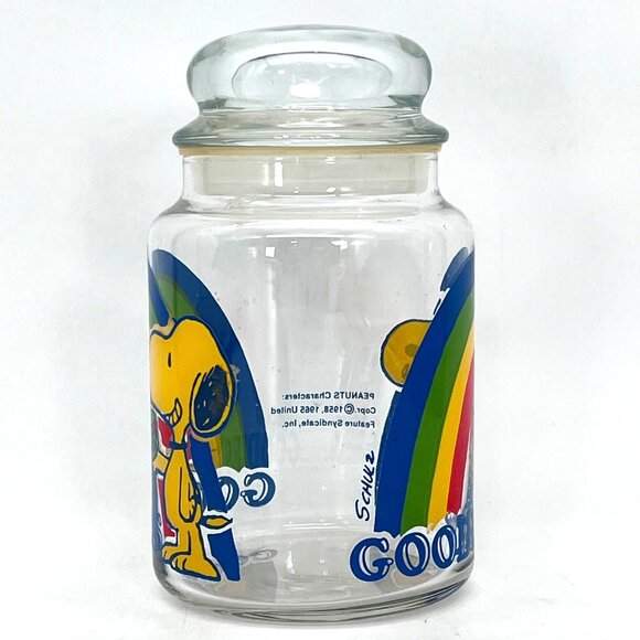 Vintage Peanuts Snoopy & Woodstock Rainbow Glass Goodies Cookie Candy Jar 7" - Picture 5 of 13